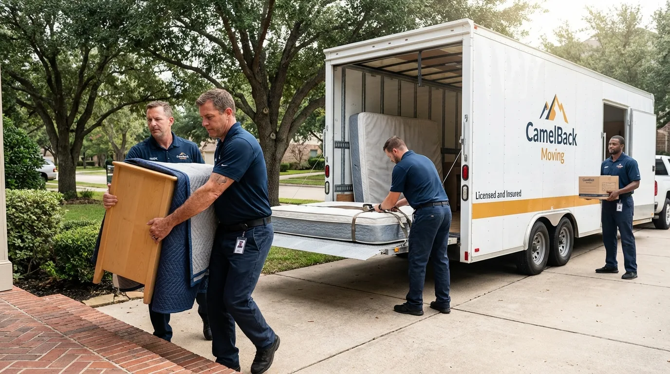 Crew loading residential truck for cross-state move from Aurora, UT